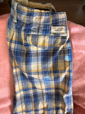 Abercrombie & Fitch Blue, Yellow and White Plaid Shorts